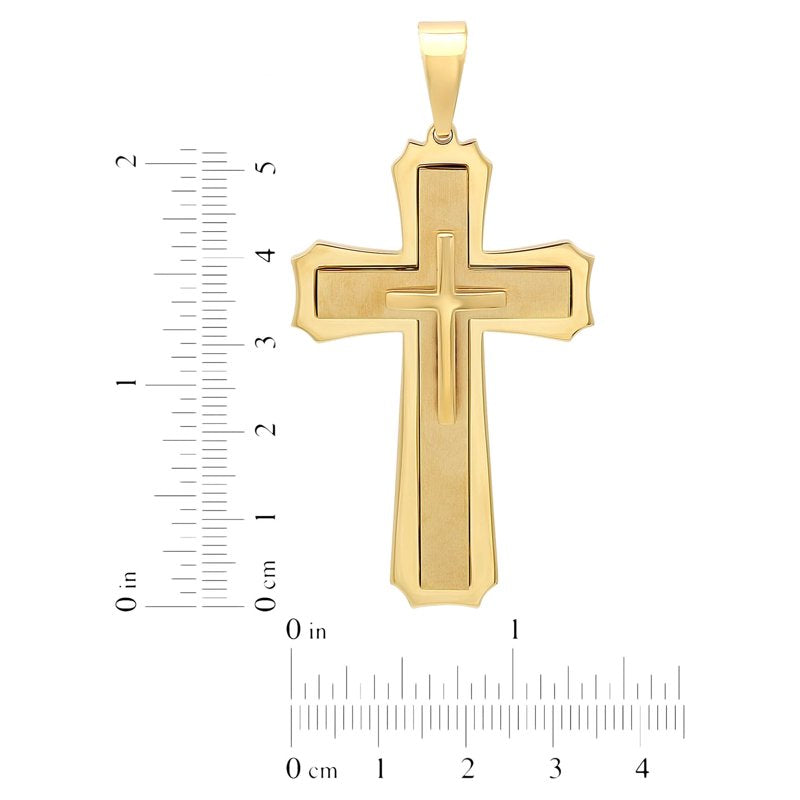 Mens Gold-Tone Stainless Steel Cross Pendant Necklace with Chain