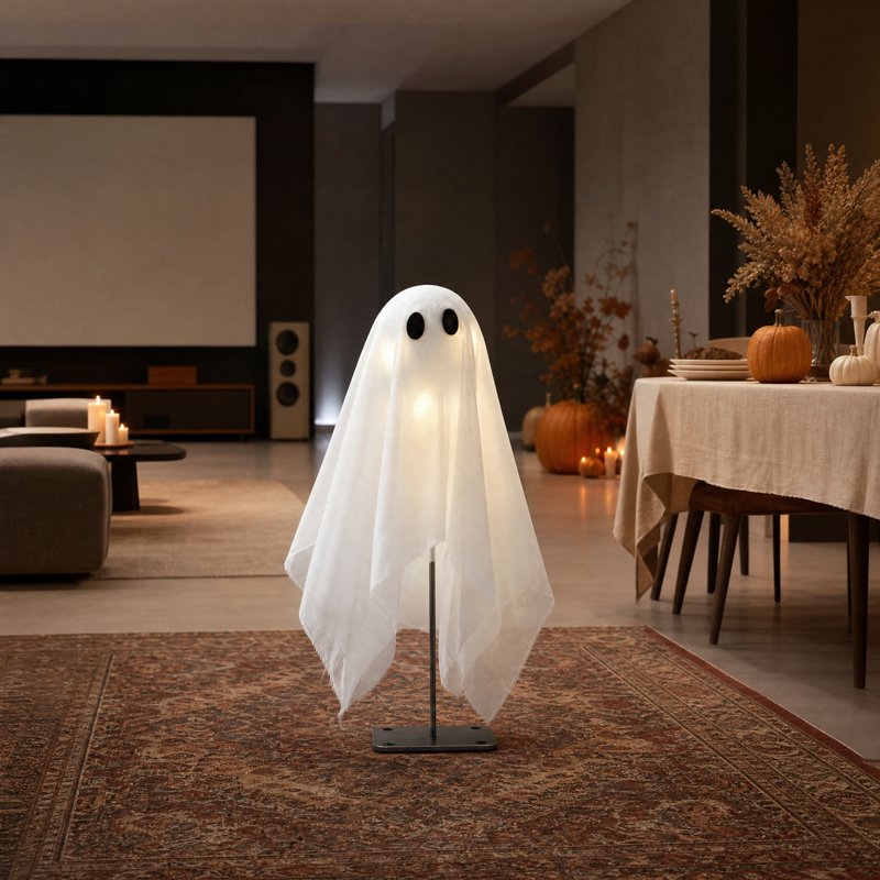 Standing Ghost Decoration for Halloween - Fabric Ghost Tabletop Ornament with Metal Stand (Variation: Standing Ghost)