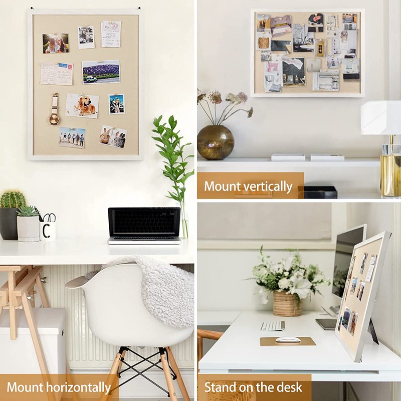 Large Bulletin Board 23x18 Inch Wall Display with Linen & Wooden Frame