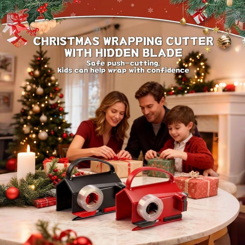 Wrapping Paper Cutter & Tape Dispenser Set - Safe, Easy Gift Wrap Tool with 4 Tapes & 2 Blades
