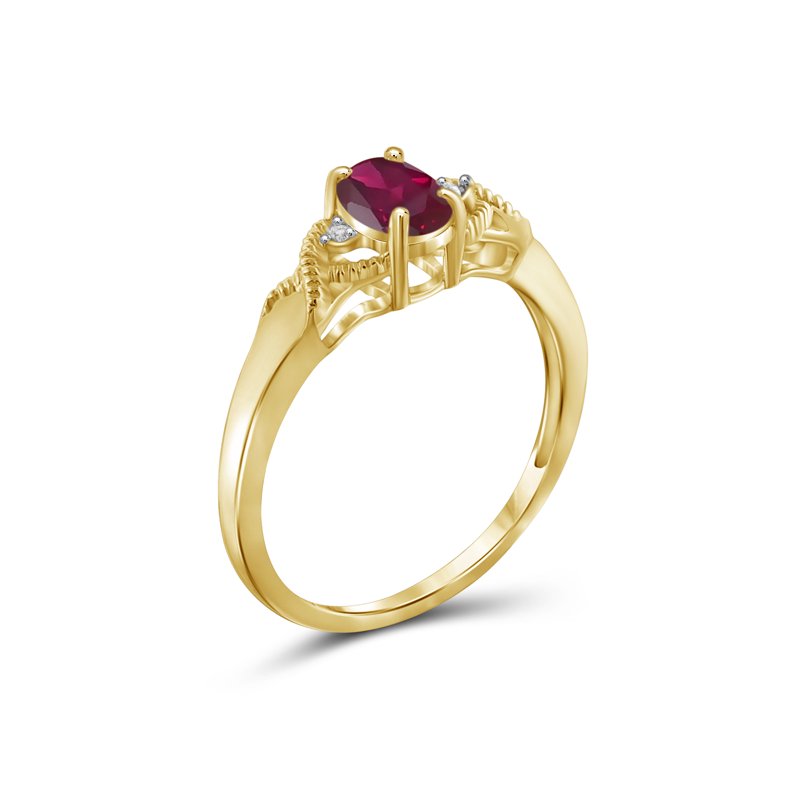 Genuine Ruby Birthstone Ring 0.50 Carat White Diamond Accent 14K Gold Plated Silver