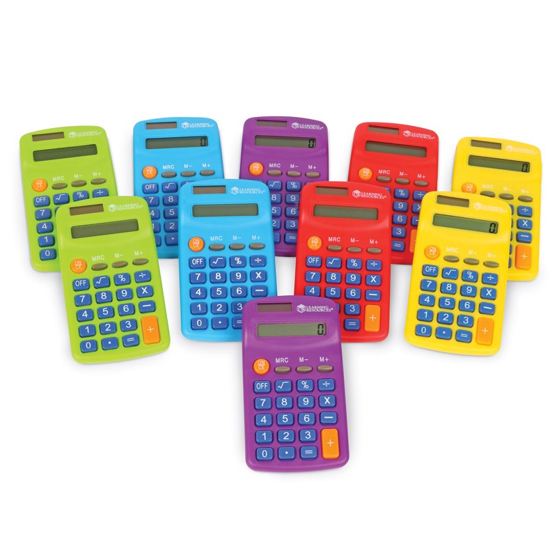 Set of 10 Solar-Powered Rainbow Calculators for Elementary Math