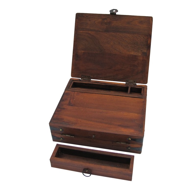 Vintage Wood Folding Travel Writing Desk with Compartments - Antique Style Portable Lap Desk