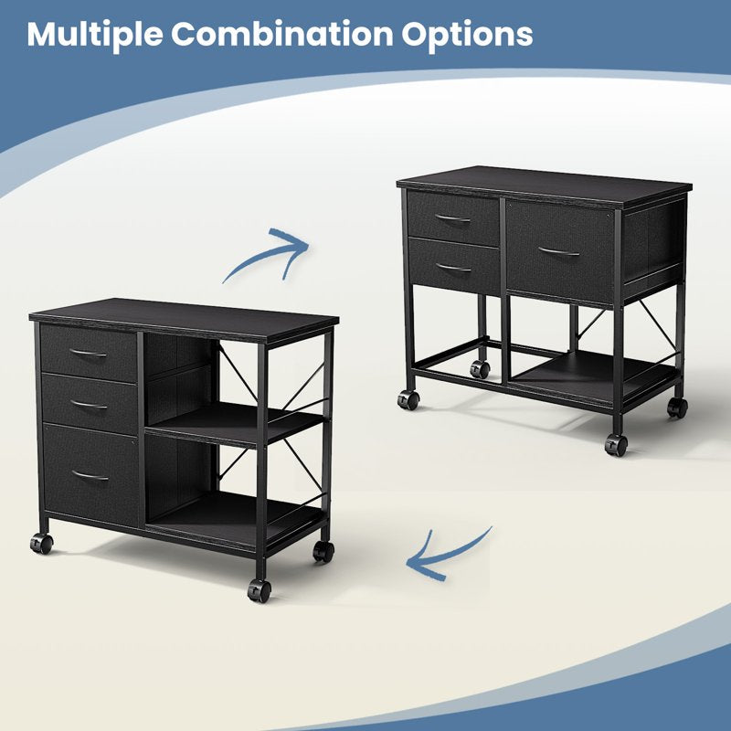 3-Drawer Mobile File Cabinet with Open Shelf for Home Office - Black