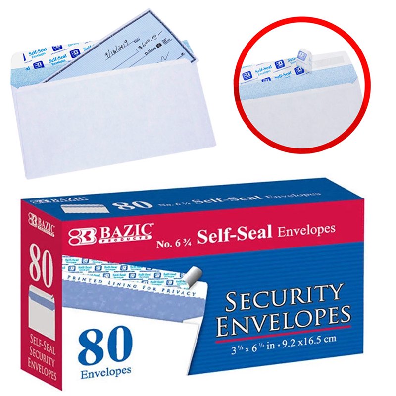 Self Seal White Envelopes No. 6 3/4 Shipping Mailers 3-5/8 x 6-1/2 Inches - Pack of 80
