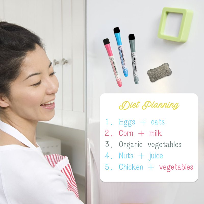 Magnetic Dry Erase Board for Refrigerator 18x12 Inch Calendar Whiteboard Set
