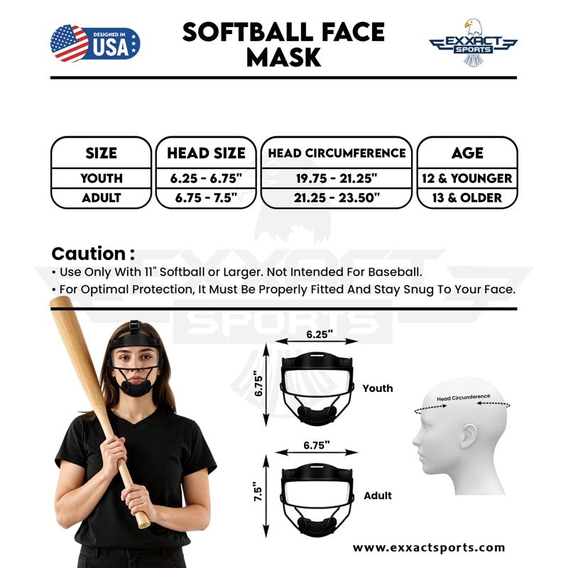 Softball Face Mask Girls & Adults Protective Lightweight Fielders Mask
