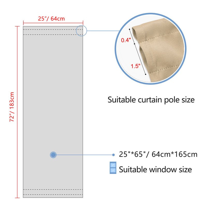 Solid Window Curtain Panel - Blackout Privacy Drapes for Home & Office