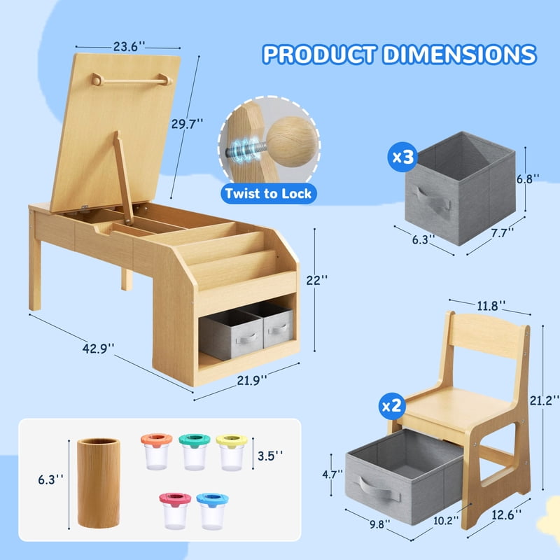 Kids Art Table and Chair Set with Convertible Easel, Storage & Paper Roll Holder