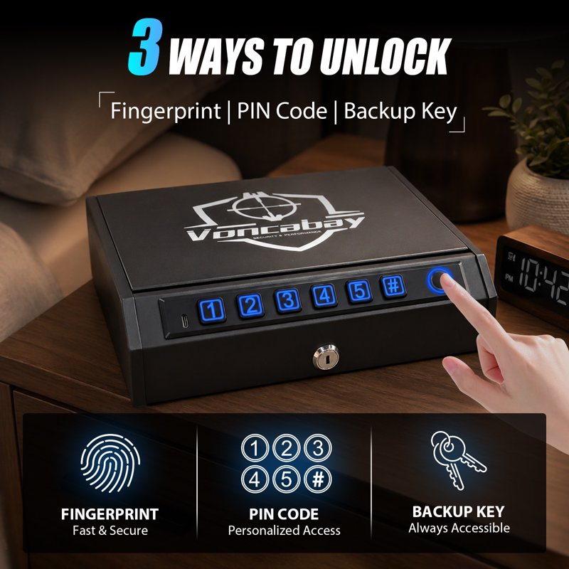 Portable Biometric Safe with Fingerprint & Digital Keypad for Valuables