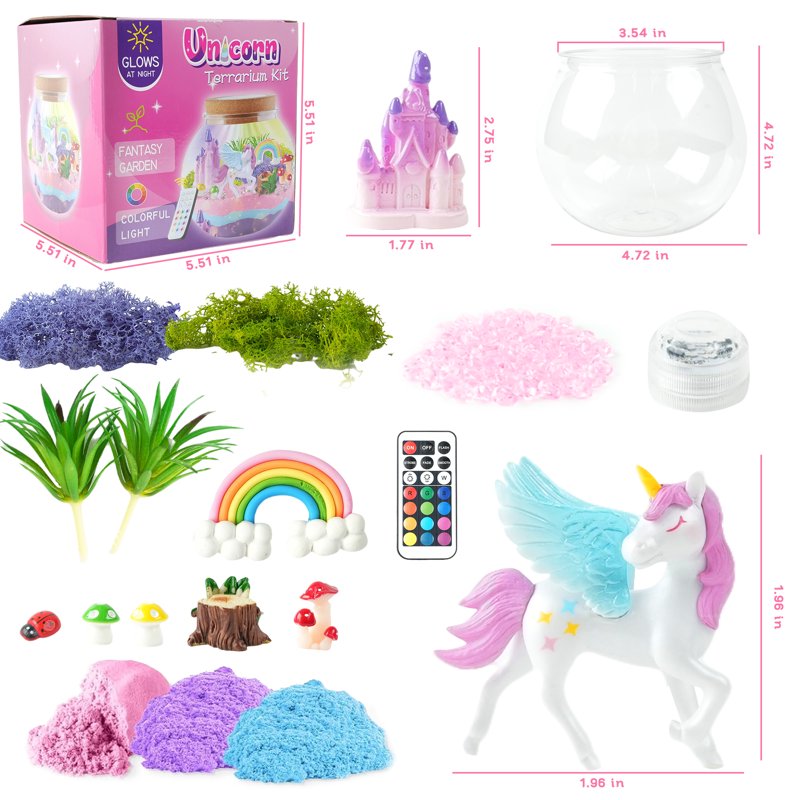Unicorn Terrarium Crafts Kit for Girls - DIY Fairyland Night Light, Unicorn Decorations & Accessories