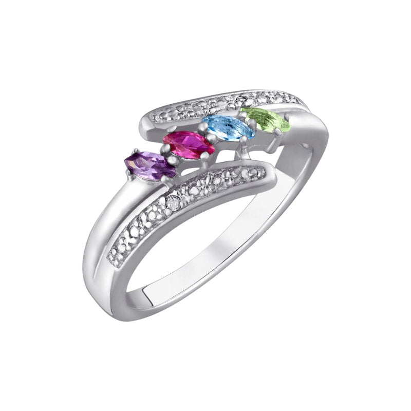 Personalized Sterling Silver Marquise Birthstone & Diamond Accent Ring for Women