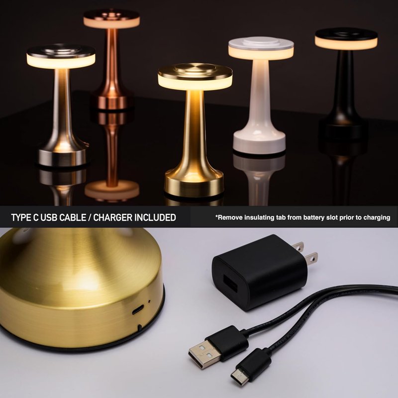 Rechargeable Cordless LED Table Lamp with Touch Dimming - Portable Nightstand Light