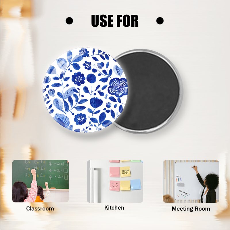12Pcs Glass Refrigerator Magnets Set - Strong Crystal Blue Watercolor Design for Photos Notes Home Kitchen