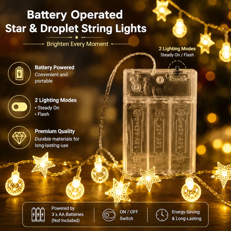 20 Ft Indoor & Outdoor String Lights with 40 LEDs, Waterproof Fairy Lights for Decor