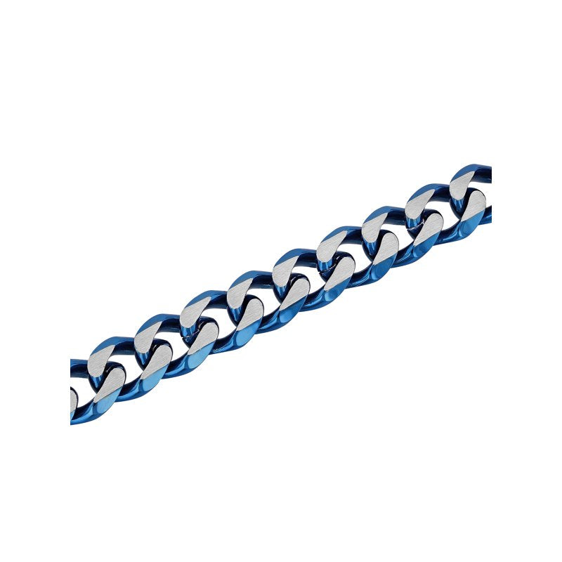 Men's Blue Stainless Steel Beveled Curb Link Bracelet - 8.5 Inches