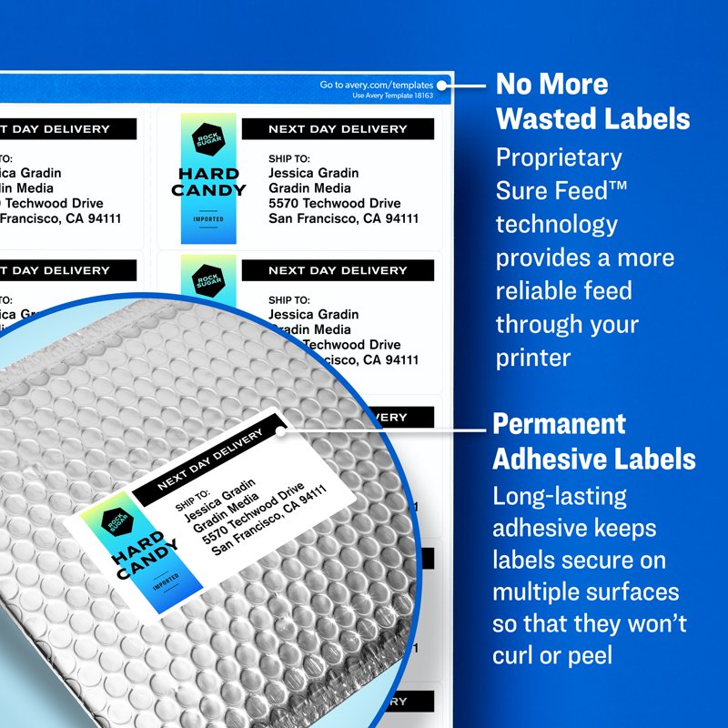 Avery Shipping Labels 2x4 White Paper TrueBlock Laser Inkjet 100 Labels