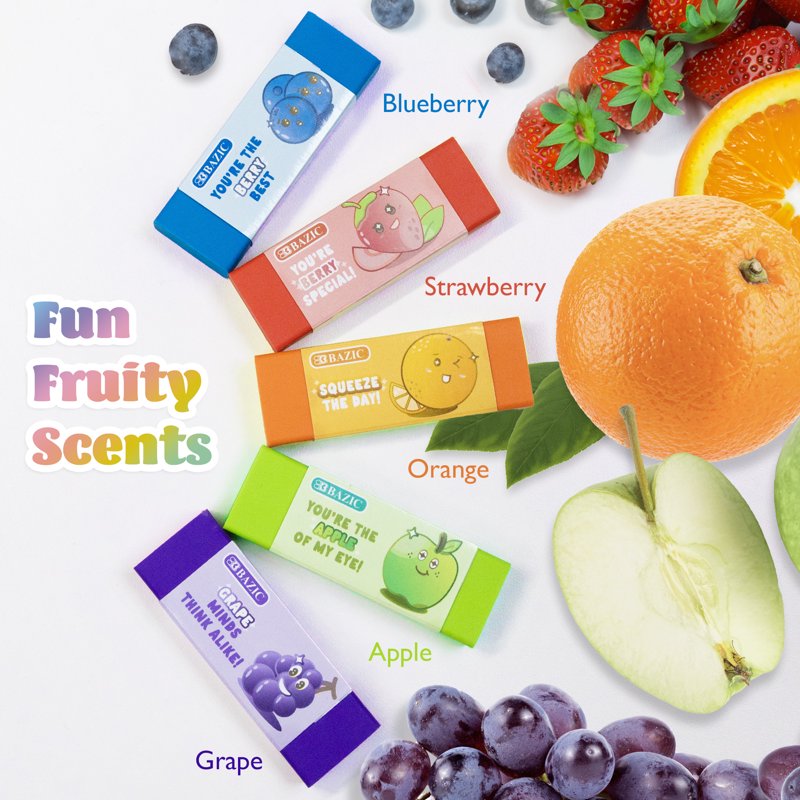 Scented Erasers 5 Pack - Latex-Free Assorted Fruity Scents for Drawing & School