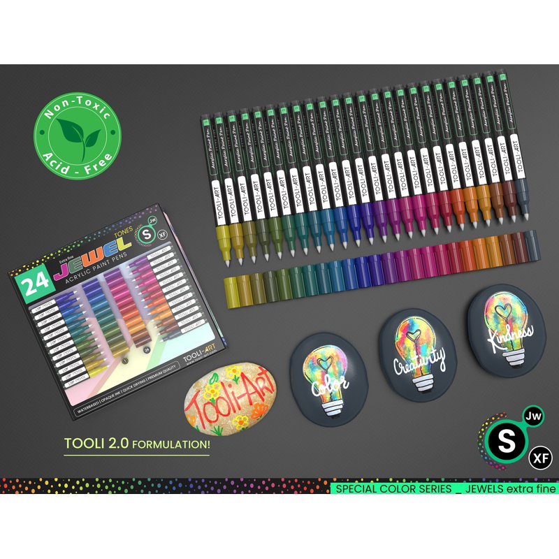 24 Jewel Dark Tones Acrylic Paint Pens Set - Fine Tip, Multi-Surface Colors