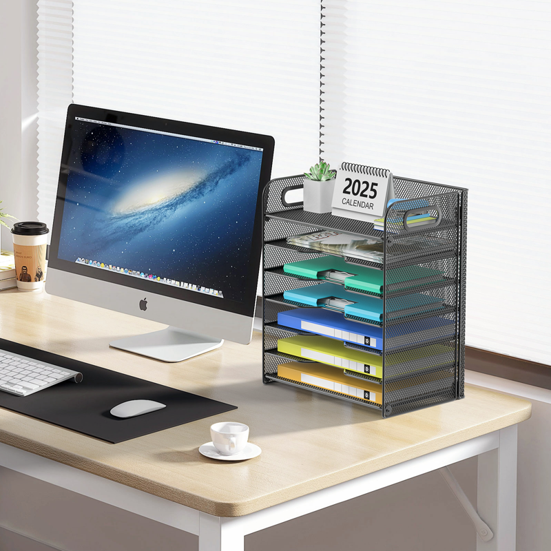 7-Tier Desk Organizer with Handles for Letter & A4 Paper Storage