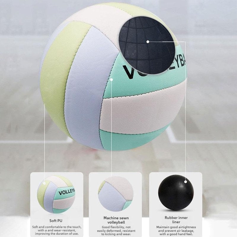 Soft Volleyball Size 5 for Indoor Outdoor Beach Pool Gym Training - Includes Pump
