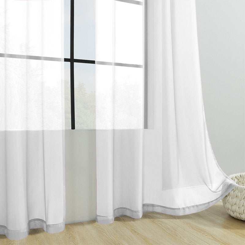 Semi Sheer Window Curtains for Bedroom & Living Room, Rod Pocket Light Filtering Drapes, White, Navy, Black