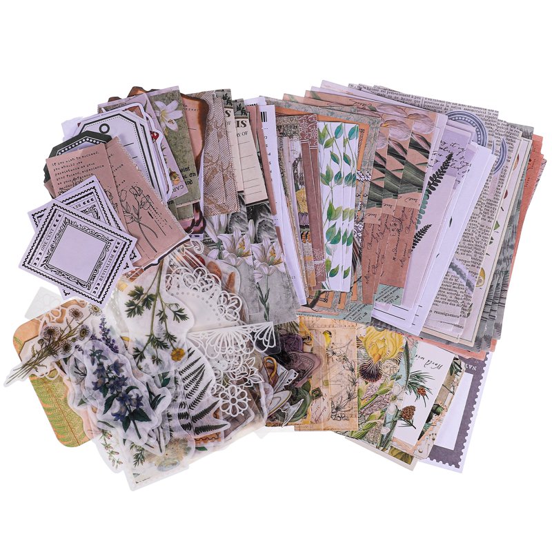 Vintage Scrapbooking Stickers & Paper Set for Art Journaling - 260 Pieces