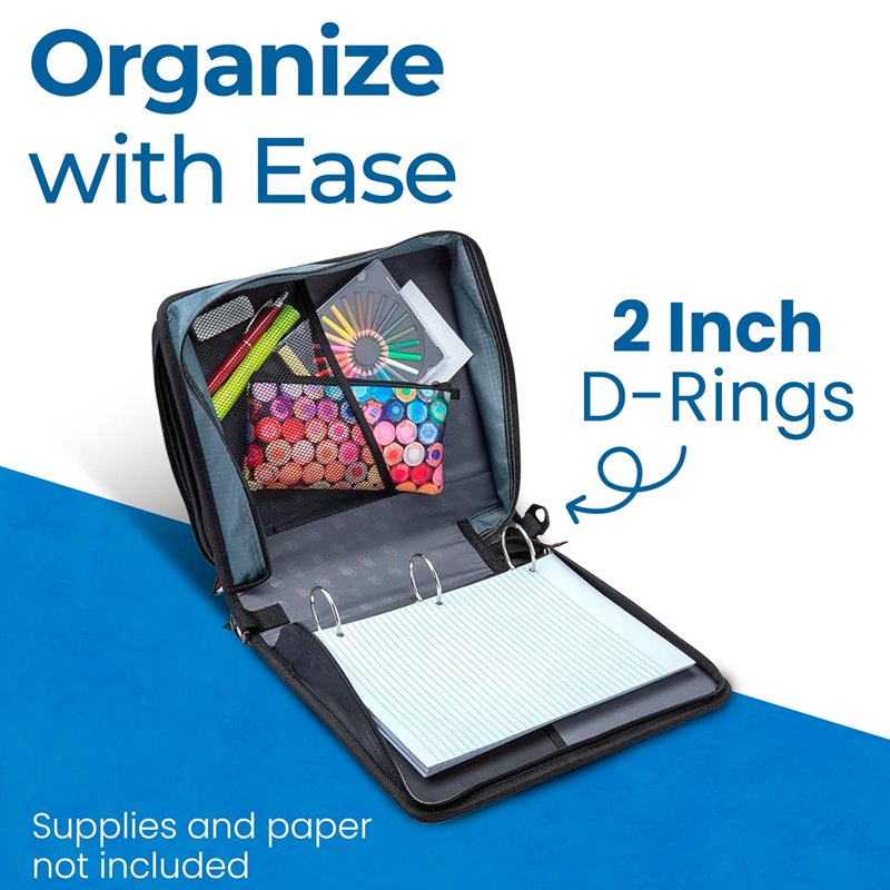 2-Inch Zipper Binder with Padded Laptop Compartment and Shoulder Strap