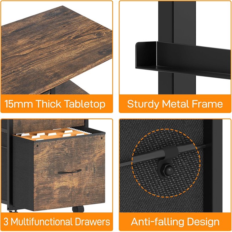 Mobile Under-Desk Filing Cabinet with Shelves & Lockable Drawers