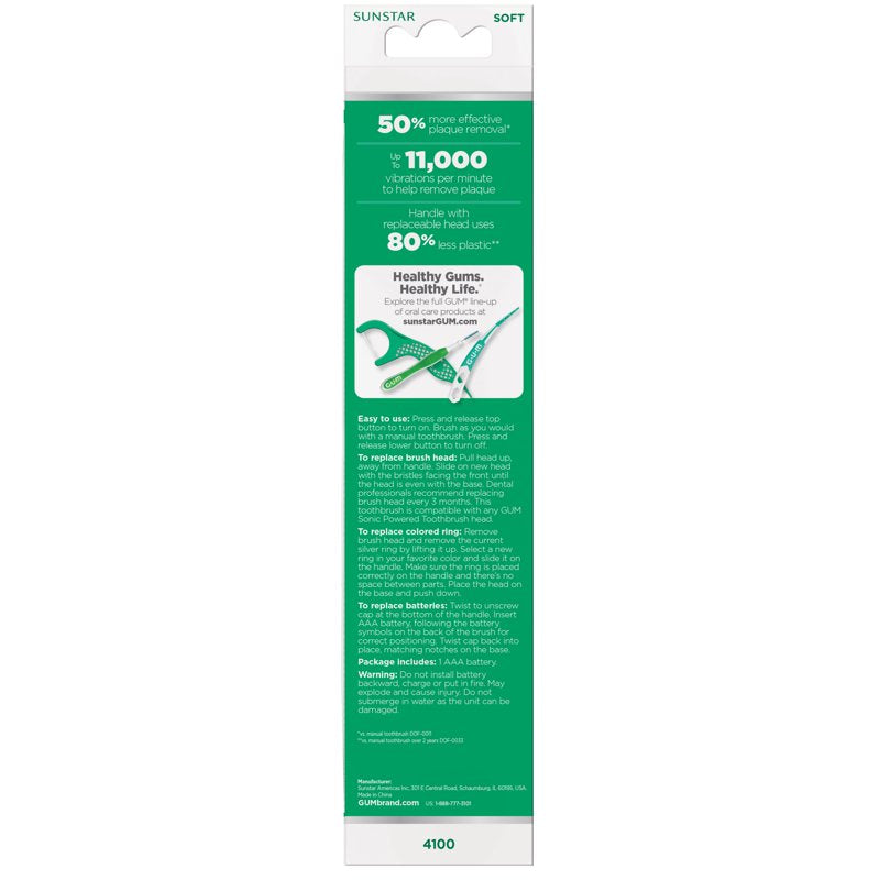 Sonic Battery-Powered Toothbrush for Gumline Cleaning, Tapered Bristle Head