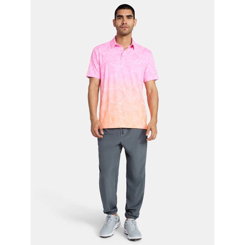 Birdie Bound Men’s & Big Men’s Novelty Print Golf Polo - Mock Orange Ombre Leaf XL