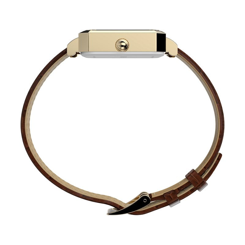 Timex Women's Gold Tone Watch with Croco Grain Leather Strap