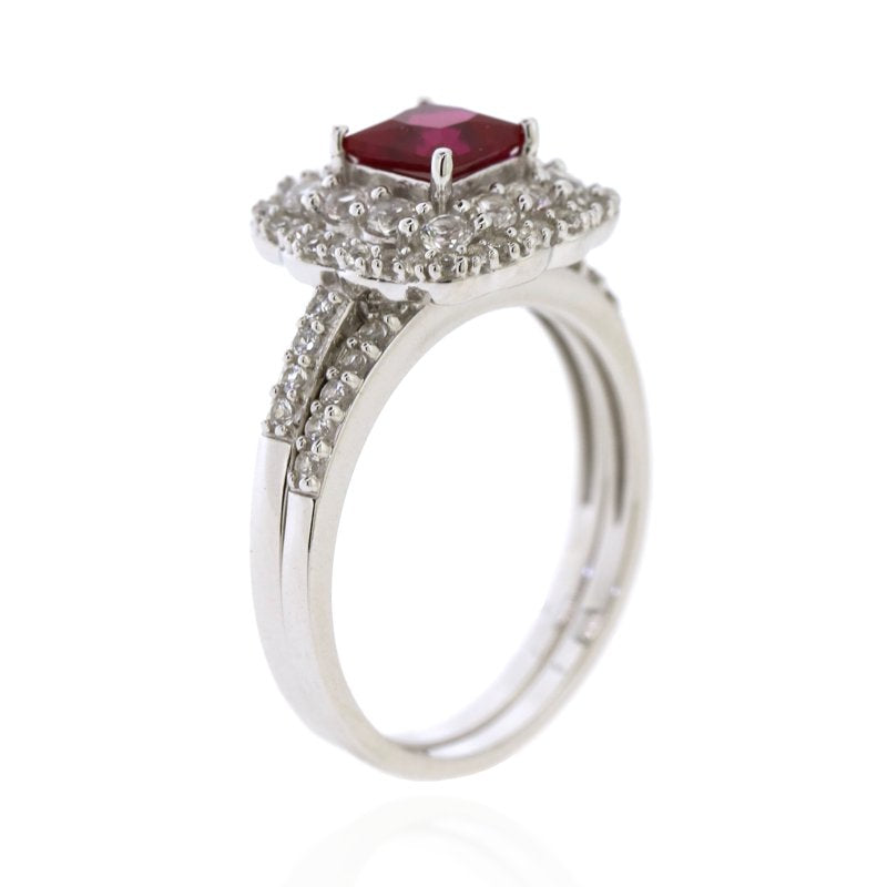 Sterling Silver Ruby and White Sapphire Ring - Unisex Jewelry Gift