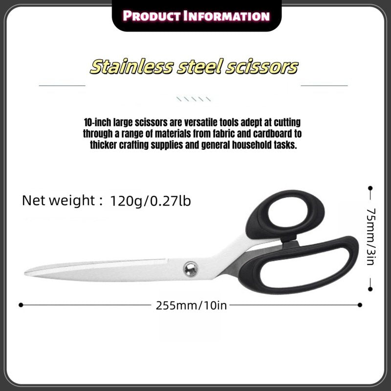 10-Inch Heavy Duty Fabric Scissors - Professional Stainless Steel Tailor Shears