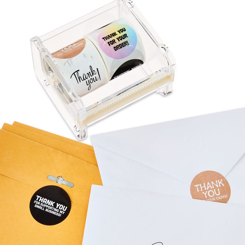 Thank You Stickers with Dispenser - Assorted Designs, 500 Count