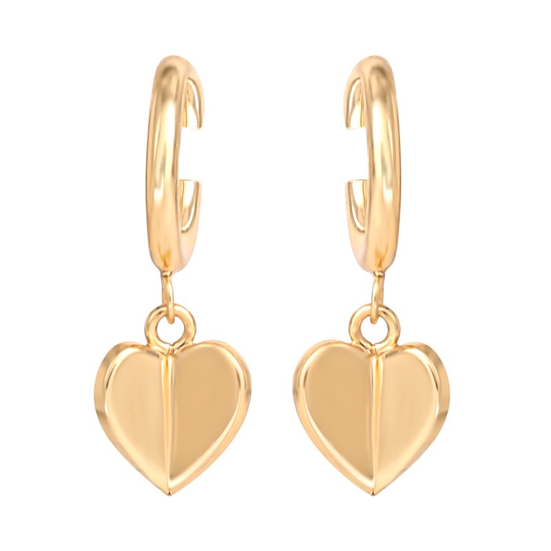 Sterling Silver Gold Plated Heart Charm Hoop Earrings for Women