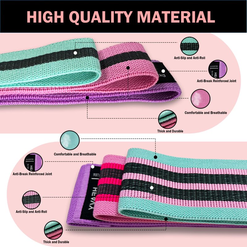 Fabric Resistance Bands Set with Door Anchor - 7 PCS Non-Slip Workout Loop Bands for Home & Gym