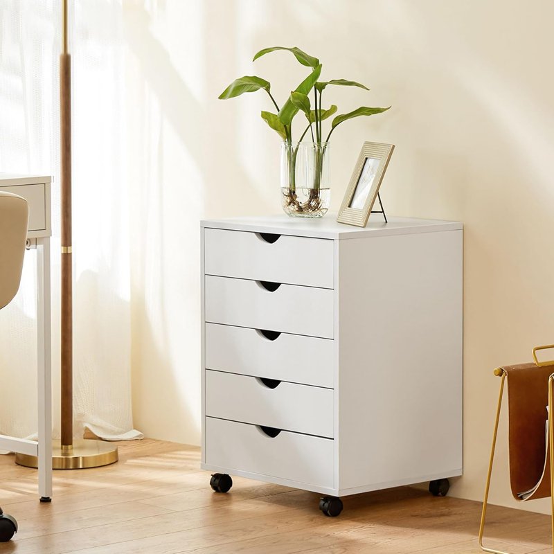 5-Drawer Wooden File Cabinet with Lockable Wheels - Home Office Storage Organizer