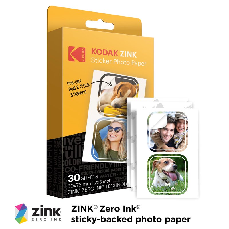 Premium Zink Acid-Free Glossy Photo Paper with Pre-Cut Stickers, 2x3 Inches, 30 Sheets