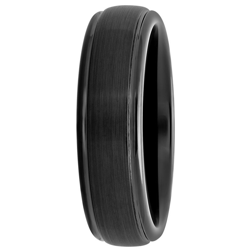 Men's Black Tungsten Grooved Satin Comfort Fit Wedding Band 6MM