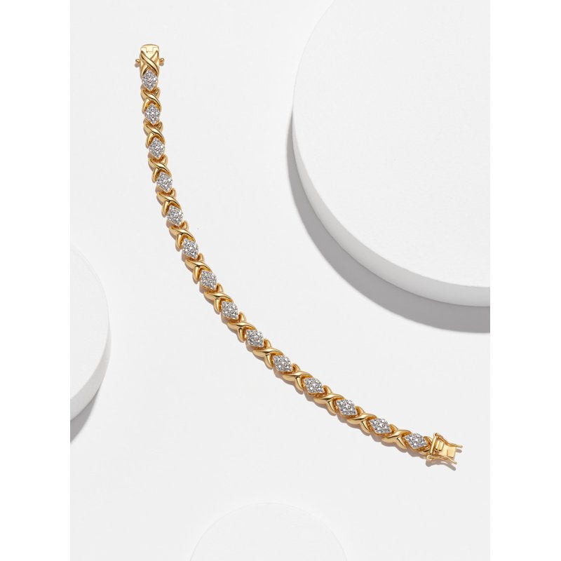 Gold & Silver Tone XO Diamond Shape Tennis Bracelet 7.25" - Silver or Gold Plated Jewelry