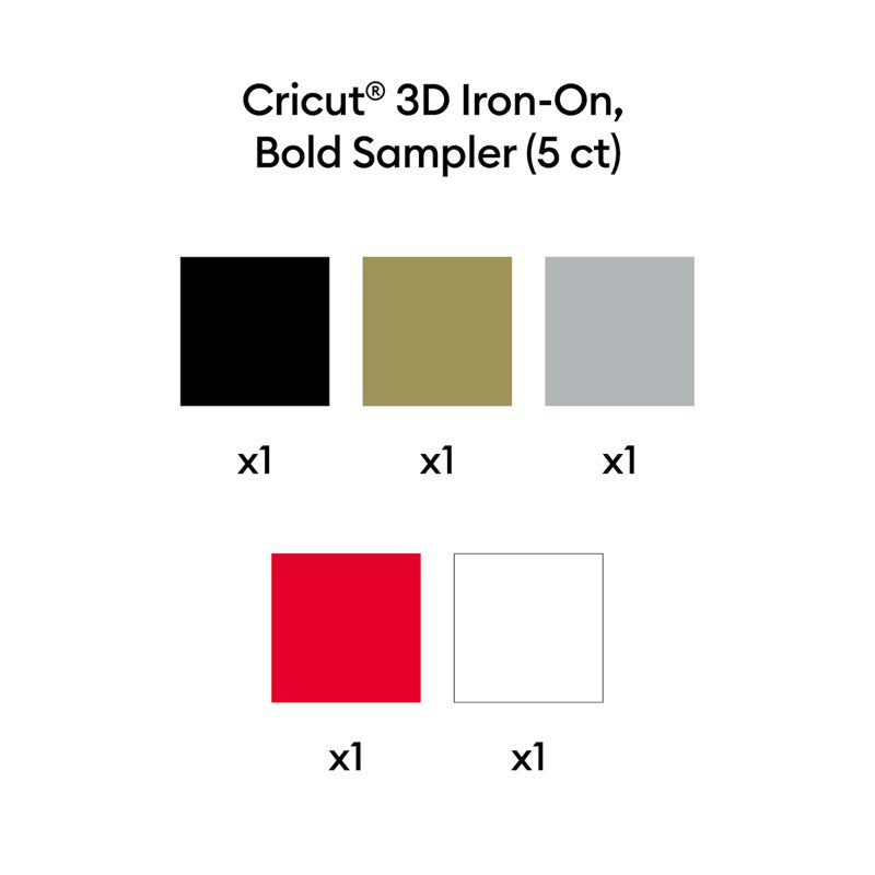 3D Iron-On Transfer Sheets - Bold Sampler for Fabric Projects, 12x12 in, 5 Colors