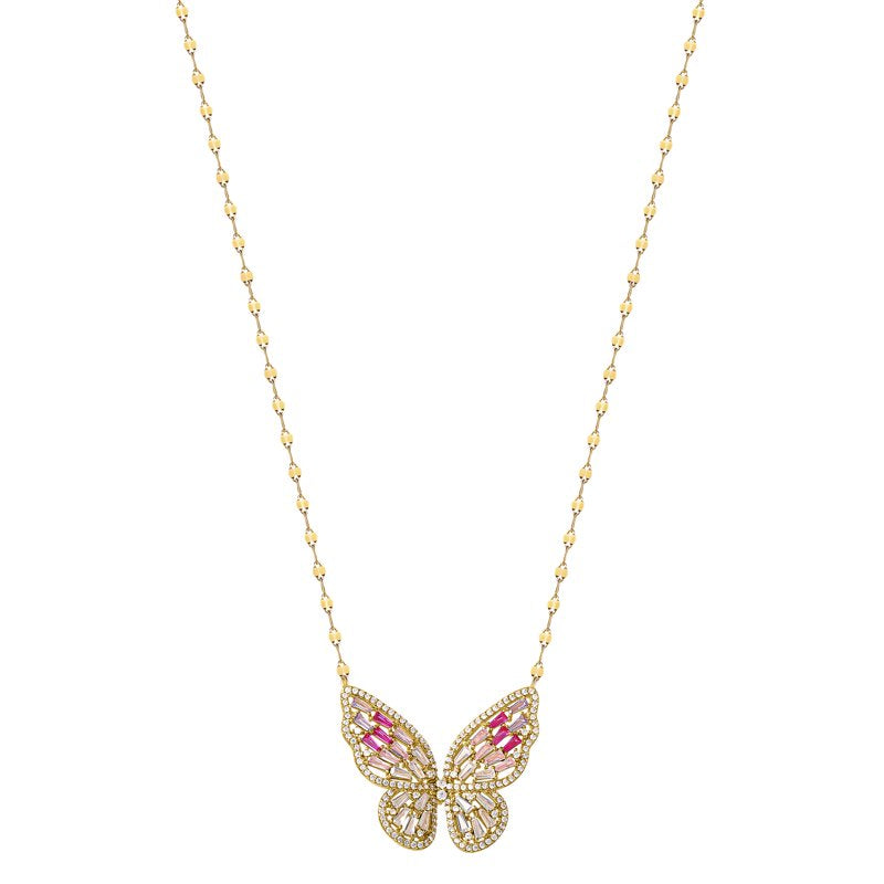 Gold Plated Sterling Silver Butterfly Necklace with Cubic Zirconia for Women