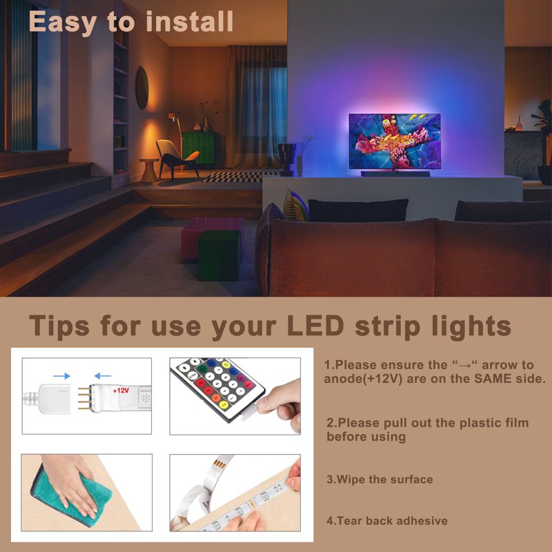 130ft RGB LED Strip Lights with Remote & App Control for Indoor Decor
