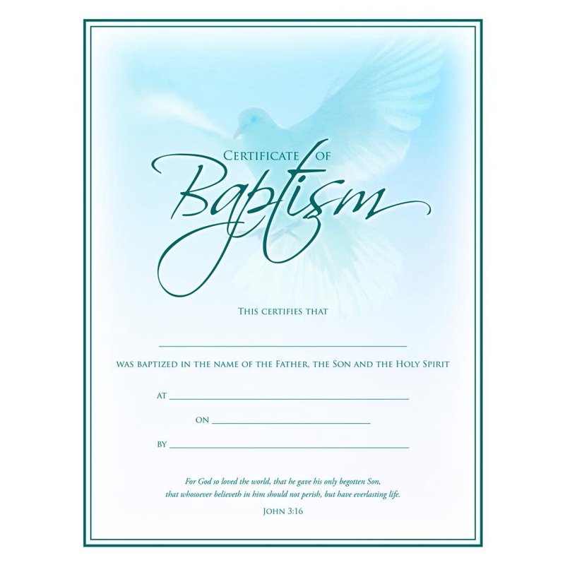 Baptism Certificate Pack of 6 - 9 x 6 Inch Coated Paper for Churches