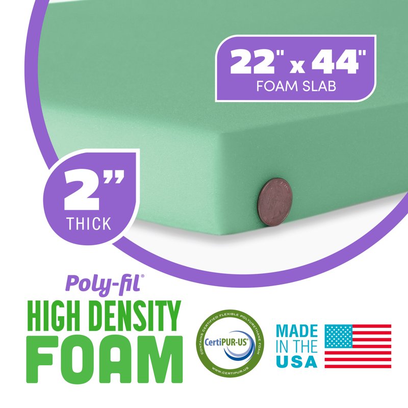 High-Density Foam Roll for Cushions Upholstery Support 22x44x2 Inches