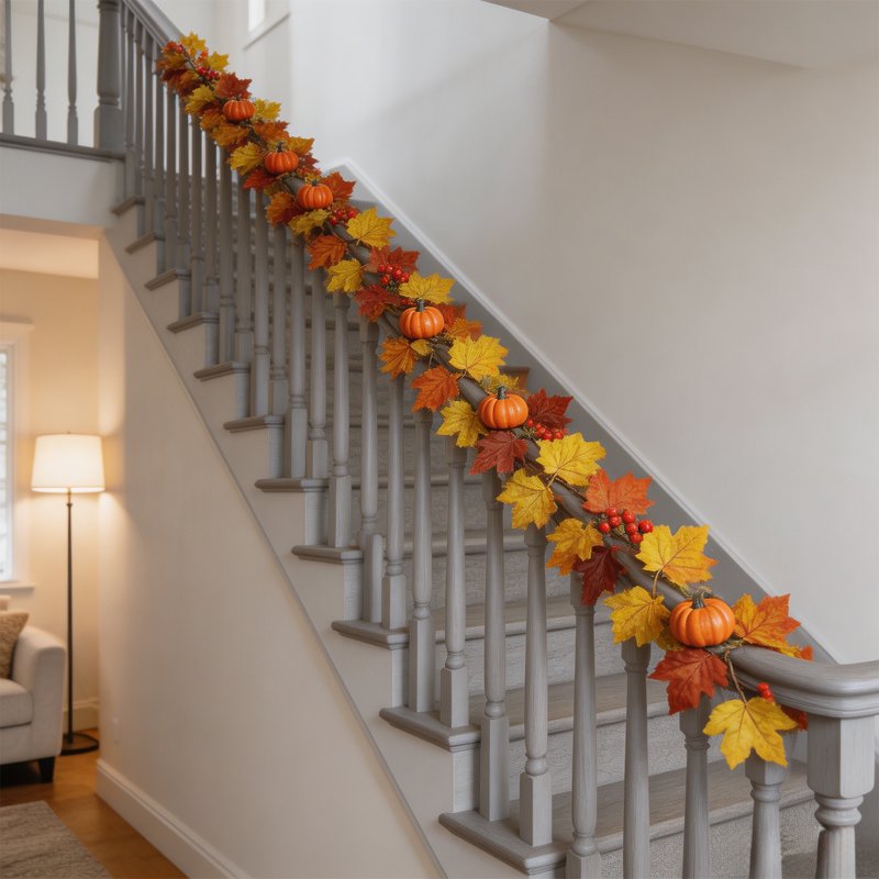 Artificial Fall Maple Leaf Garland with Mini Pumpkins for Thanksgiving Decor - 78 Inch