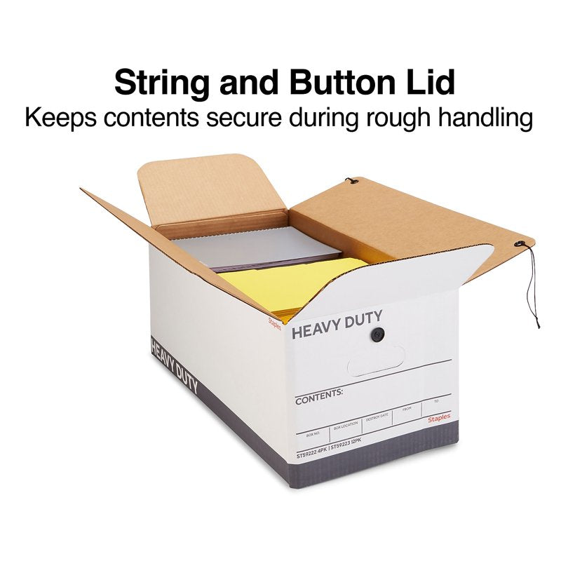 Heavy Duty File Storage Boxes with String and Button Lids - Pack of 4