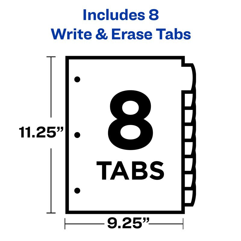 Write & Erase Binder Dividers 8-Tab Multicolor - Reusable Plastic Page Separators