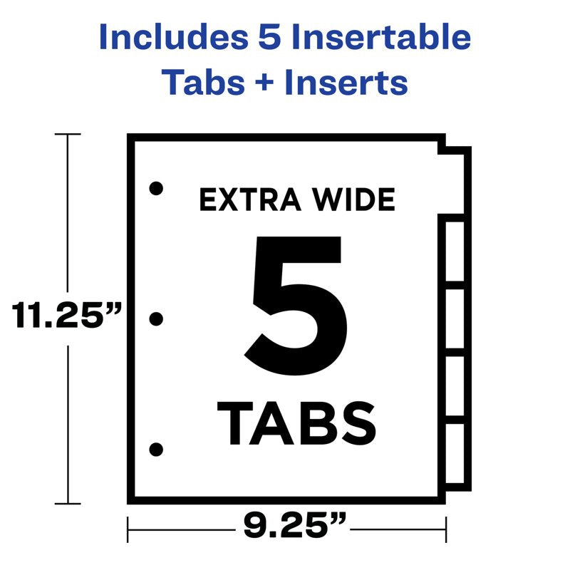 Multicolor Plastic Divider Set with Big Tabs for 3 Ring Binders - 5-Tab, Durable & Insertable